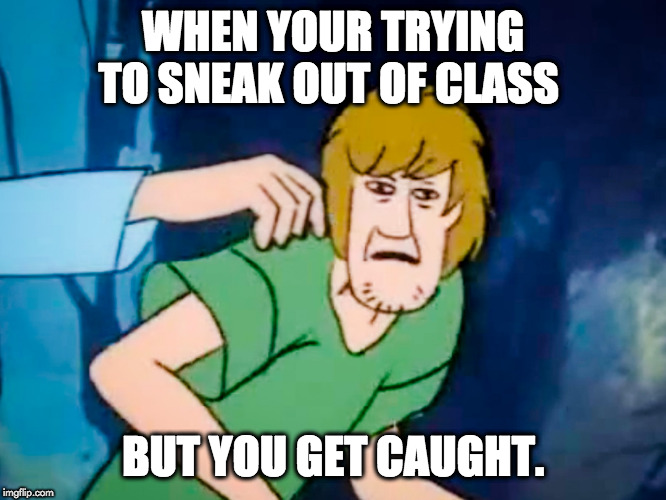 Shaggy meme | WHEN YOUR TRYING TO SNEAK OUT OF CLASS; BUT YOU GET CAUGHT. | image tagged in shaggy meme | made w/ Imgflip meme maker