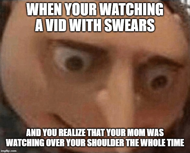 uh oh Gru | WHEN YOUR WATCHING A VID WITH SWEARS; AND YOU REALIZE THAT YOUR MOM WAS WATCHING OVER YOUR SHOULDER THE WHOLE TIME | image tagged in uh oh gru | made w/ Imgflip meme maker