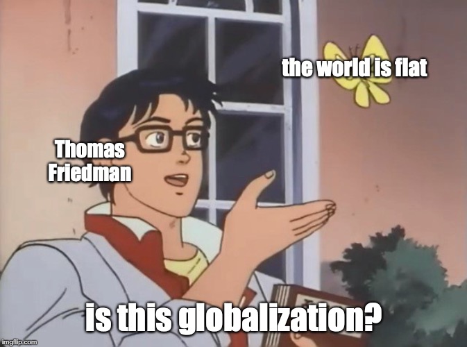 Is this a bird? | the world is flat; Thomas Friedman; is this globalization? | image tagged in is this a bird | made w/ Imgflip meme maker