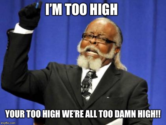 Too Damn High Meme | I’M TOO HIGH; YOUR TOO HIGH WE’RE ALL TOO DAMN HIGH!! | image tagged in memes,too damn high | made w/ Imgflip meme maker