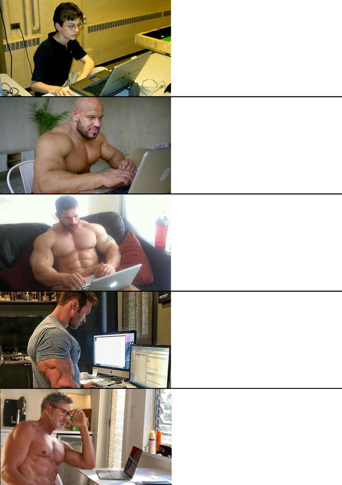 Four Buff Guys Help Out Nerdy Kid Blank Meme Template