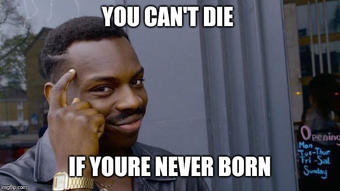 Roll Safe Think About It | YOU CAN'T DIE; IF YOURE NEVER BORN | image tagged in memes,roll safe think about it | made w/ Imgflip meme maker