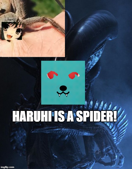 Alien Xenomorph | HARUHI IS A SPIDER! | image tagged in alien xenomorph | made w/ Imgflip meme maker
