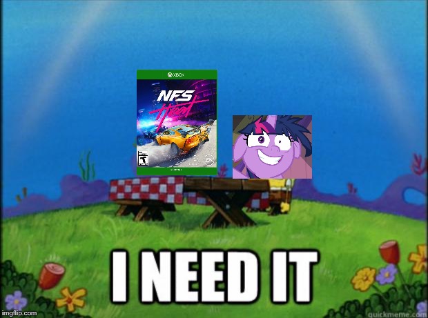 Twilight Sparkle wants NFS Heat game | image tagged in spongebob i need it,need for speed,heat,twilight sparkle,mlp fim | made w/ Imgflip meme maker