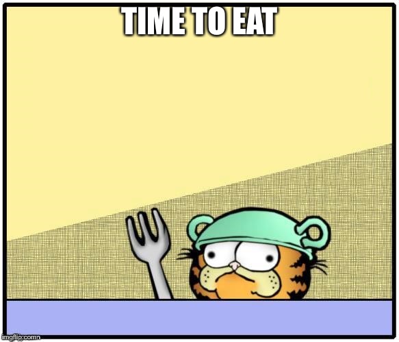 Garfield_derp |  TIME TO EAT | image tagged in garfield_derp | made w/ Imgflip meme maker