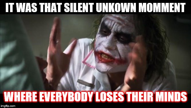 And everybody loses their minds Meme | IT WAS THAT SILENT UNKOWN MOMMENT WHERE EVERYBODY LOSES THEIR MINDS | image tagged in memes,and everybody loses their minds | made w/ Imgflip meme maker