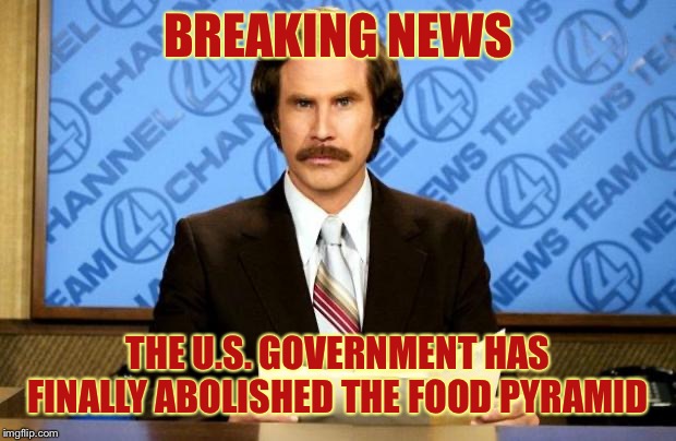 BREAKING NEWS | BREAKING NEWS THE U.S. GOVERNMENT HAS FINALLY ABOLISHED THE FOOD PYRAMID | image tagged in breaking news | made w/ Imgflip meme maker