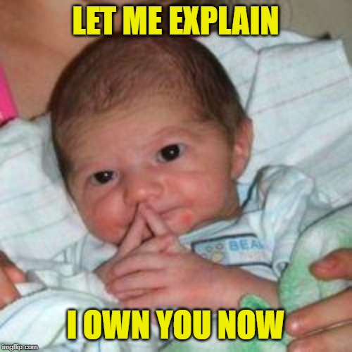 How do I put this baby | LET ME EXPLAIN I OWN YOU NOW | image tagged in how do i put this baby | made w/ Imgflip meme maker