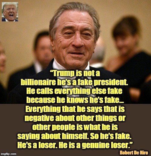 A good actor calls out a bad one. | image tagged in robert de niro,actor,trump,projection,fake,losers | made w/ Imgflip meme maker