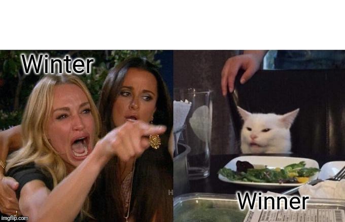 Woman Yelling At Cat Meme | Winter; Winner | image tagged in memes,woman yelling at cat | made w/ Imgflip meme maker