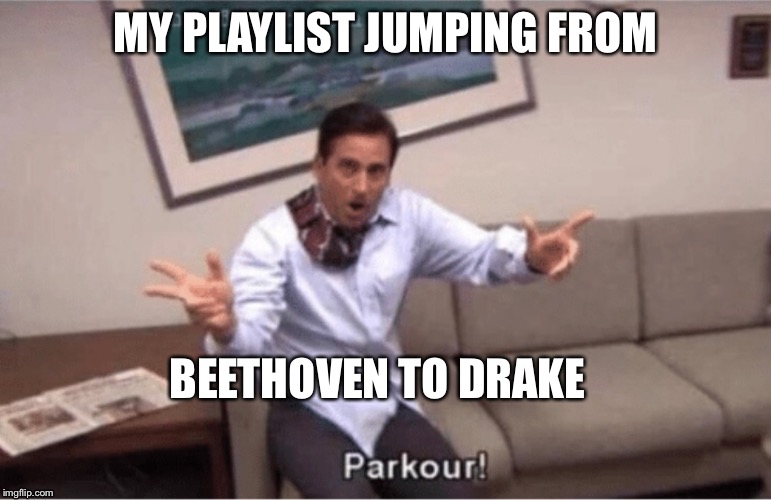 parkour! | MY PLAYLIST JUMPING FROM; BEETHOVEN TO DRAKE | image tagged in parkour | made w/ Imgflip meme maker