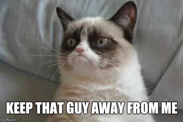Grumpy cat | KEEP THAT GUY AWAY FROM ME | image tagged in grumpy cat | made w/ Imgflip meme maker