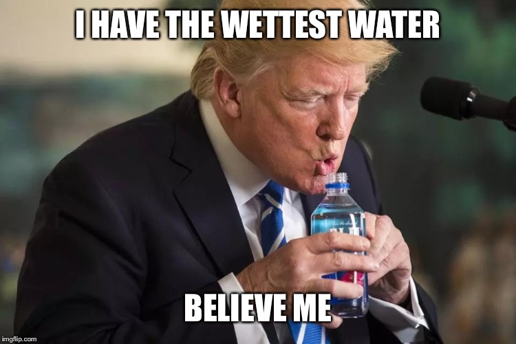 Trump Water | I HAVE THE WETTEST WATER BELIEVE ME | image tagged in trump water | made w/ Imgflip meme maker