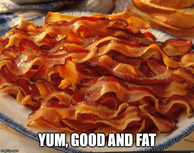 Bacon | YUM, GOOD AND FAT | image tagged in bacon | made w/ Imgflip meme maker