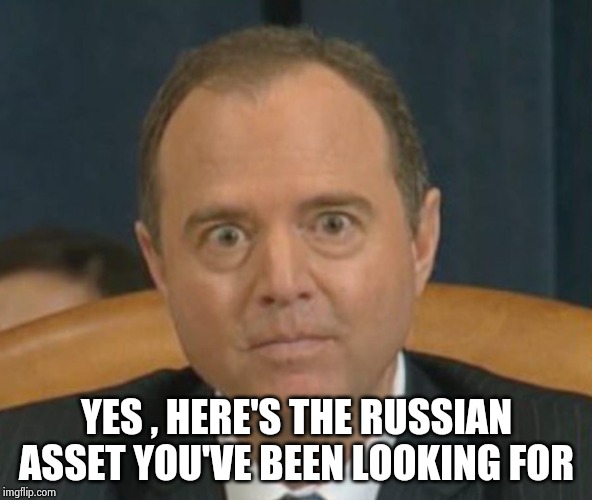 Crazy Adam Schiff | YES , HERE'S THE RUSSIAN ASSET YOU'VE BEEN LOOKING FOR | image tagged in crazy adam schiff | made w/ Imgflip meme maker
