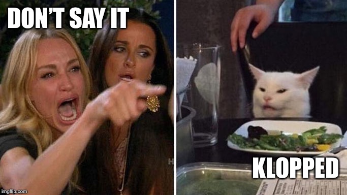 Angry lady cat | DON’T SAY IT; KLOPPED | image tagged in angry lady cat | made w/ Imgflip meme maker