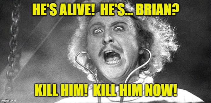 It's alive! | HE'S ALIVE!  HE'S... BRIAN? KILL HIM!  KILL HIM NOW! | image tagged in it's alive | made w/ Imgflip meme maker