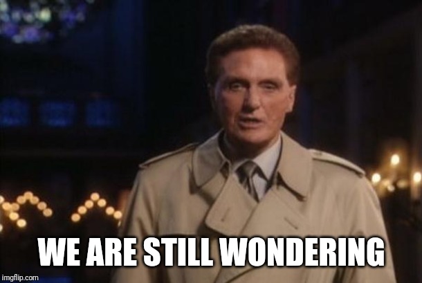 unsolved mysteries | WE ARE STILL WONDERING | image tagged in unsolved mysteries | made w/ Imgflip meme maker