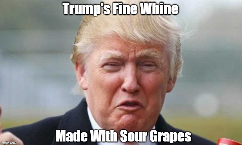 "Trump's Fine Whine, Made With..." | Trump's Fine Whine Made With Sour Grapes | image tagged in trump,whine,whining,sour grapes,fine wine | made w/ Imgflip meme maker