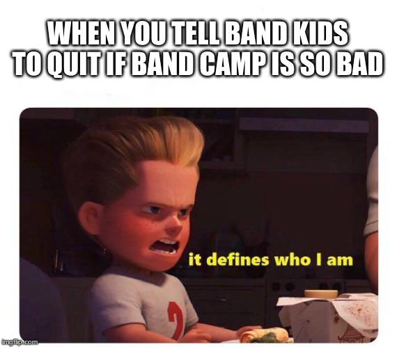 It defines who I am | WHEN YOU TELL BAND KIDS TO QUIT IF BAND CAMP IS SO BAD | image tagged in it defines who i am | made w/ Imgflip meme maker