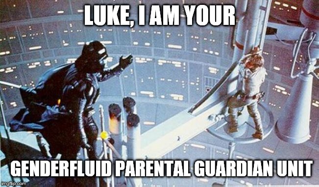 Luke I am your father | LUKE, I AM YOUR; GENDERFLUID PARENTAL GUARDIAN UNIT | image tagged in luke i am your father | made w/ Imgflip meme maker