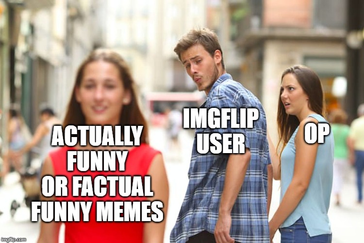 Distracted Boyfriend Meme | ACTUALLY FUNNY OR FACTUAL FUNNY MEMES IMGFLIP USER OP | image tagged in memes,distracted boyfriend | made w/ Imgflip meme maker
