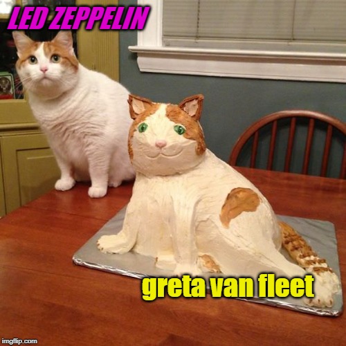 cat cake | LED ZEPPELIN greta van fleet | image tagged in cat cake | made w/ Imgflip meme maker