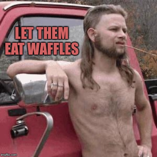 almost redneck | LET THEM EAT WAFFLES | image tagged in almost redneck | made w/ Imgflip meme maker