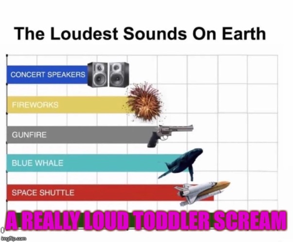 The Loudest Sounds On Earth | A REALLY LOUD TODDLER SCREAM | image tagged in the loudest sounds on earth | made w/ Imgflip meme maker