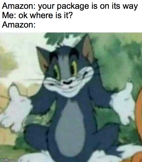 tom i dont know meme |  Amazon: your package is on its way
Me: ok where is it?
Amazon: | image tagged in tom i dont know meme | made w/ Imgflip meme maker