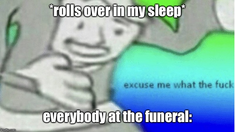 Excuse me what the f*ck | *rolls over in my sleep*; everybody at the funeral: | image tagged in excuse me what the fck | made w/ Imgflip meme maker