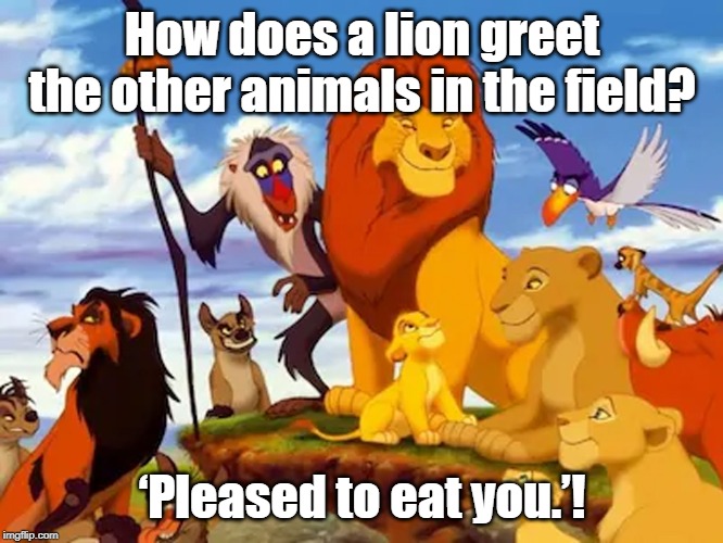 Lion king | How does a lion greet the other animals in the field? ‘Pleased to eat you.’! | image tagged in cat | made w/ Imgflip meme maker