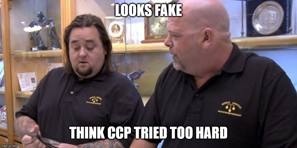 I Don't Know Rick It Looks Fake | LOOKS FAKE; THINK CCP TRIED TOO HARD | image tagged in i don't know rick it looks fake | made w/ Imgflip meme maker