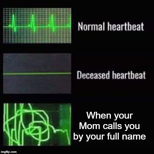 heartbeat rate | When your Mom calls you by your full name | image tagged in heartbeat rate | made w/ Imgflip meme maker