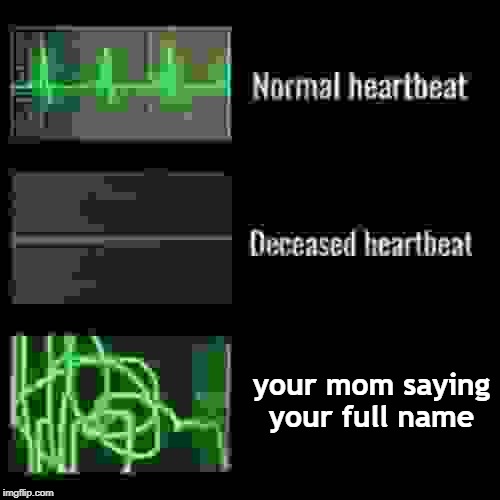 heartbeat rate | your mom saying your full name | image tagged in heartbeat rate | made w/ Imgflip meme maker