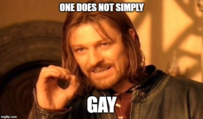 One Does Not Simply | ONE DOES NOT SIMPLY; GAY | image tagged in memes,one does not simply | made w/ Imgflip meme maker