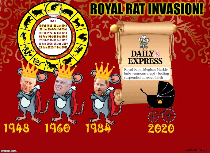 Year of the Rat 2020 | ROYAL RAT INVASION! | image tagged in prince harry,royal family,prince andrew,prince charles,meghan markle | made w/ Imgflip meme maker