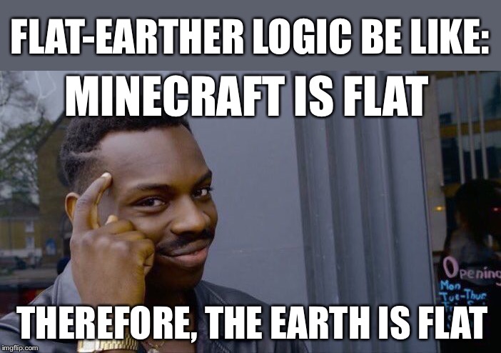 Roll Safe Think About It Meme | FLAT-EARTHER LOGIC BE LIKE:; MINECRAFT IS FLAT; THEREFORE, THE EARTH IS FLAT | image tagged in memes,roll safe think about it | made w/ Imgflip meme maker