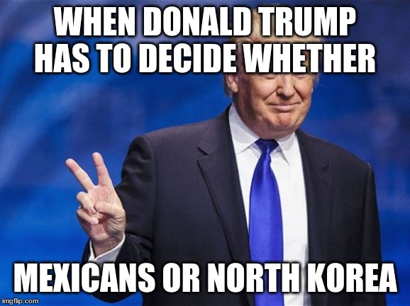 Trump-Peace | WHEN DONALD TRUMP HAS TO DECIDE WHETHER; MEXICANS OR NORTH KOREA | image tagged in trump-peace | made w/ Imgflip meme maker