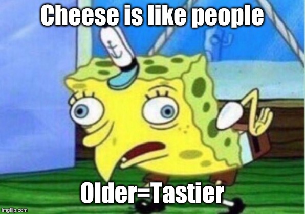Mocking Spongebob | Cheese is like people; Older=Tastier | image tagged in memes,mocking spongebob | made w/ Imgflip meme maker