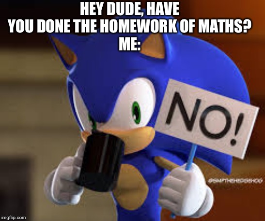 No! | HEY DUDE, HAVE YOU DONE THE HOMEWORK OF MATHS?
ME: | image tagged in no | made w/ Imgflip meme maker