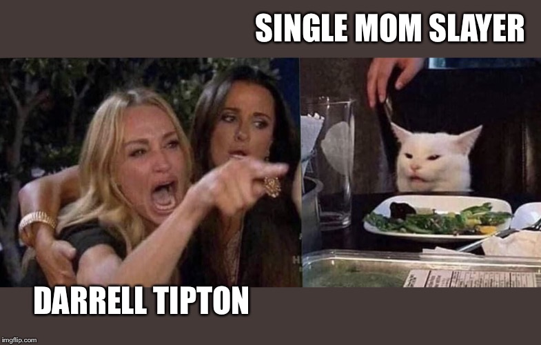 woman yelling at cat | SINGLE MOM SLAYER; DARRELL TIPTON | image tagged in woman yelling at cat | made w/ Imgflip meme maker