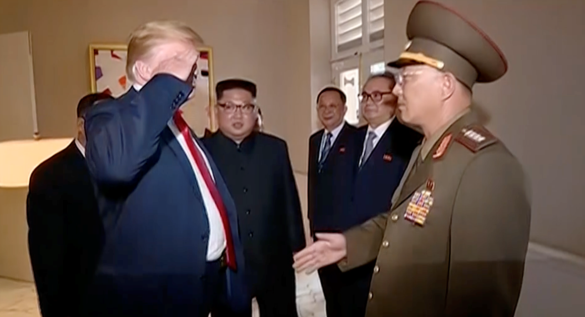 High Quality Trump Salutes North Korean General Blank Meme Template