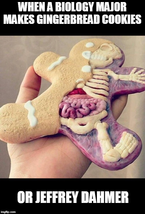 eat me | WHEN A BIOLOGY MAJOR MAKES GINGERBREAD COOKIES; OR JEFFREY DAHMER | image tagged in jeffrey dahmer,biology,cookies | made w/ Imgflip meme maker