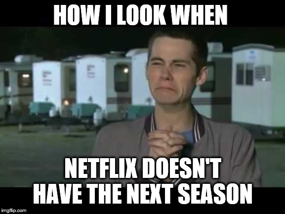 Stiles | HOW I LOOK WHEN; NETFLIX DOESN'T HAVE THE NEXT SEASON | image tagged in stiles | made w/ Imgflip meme maker