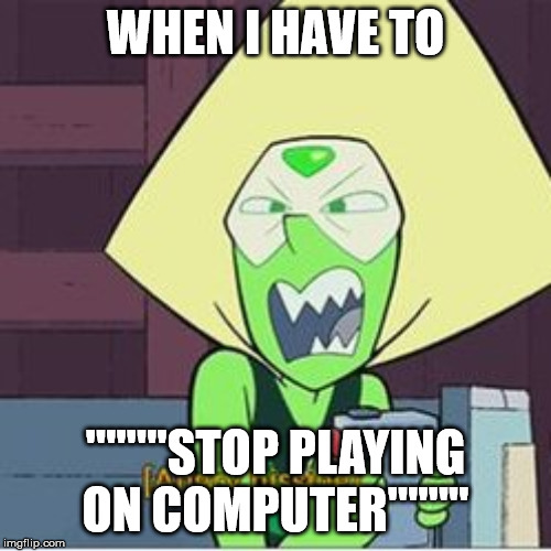 When I have to """Stop playing on computer""" | WHEN I HAVE TO; """"STOP PLAYING ON COMPUTER"""" | image tagged in meme,peridot,steven universe,funny,funny meme | made w/ Imgflip meme maker