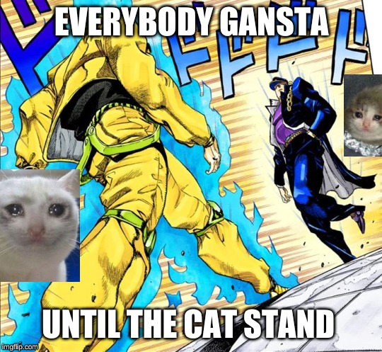 Jojo's Walk | EVERYBODY GANSTA; UNTIL THE CAT STAND | image tagged in jojo's walk | made w/ Imgflip meme maker