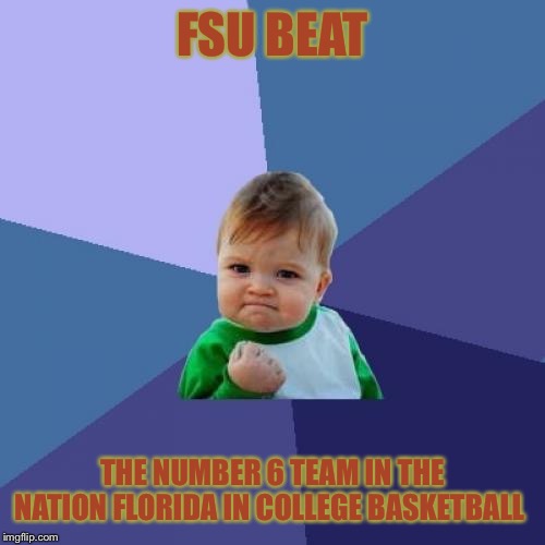 Success Kid Meme | FSU BEAT; THE NUMBER 6 TEAM IN THE NATION FLORIDA IN COLLEGE BASKETBALL | image tagged in memes,success kid | made w/ Imgflip meme maker