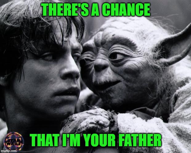 Yoda & Luke | THERE'S A CHANCE THAT I'M YOUR FATHER | image tagged in yoda  luke | made w/ Imgflip meme maker