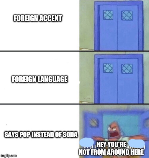 You better watch your mouth | FOREIGN ACCENT; FOREIGN LANGUAGE; SAYS POP INSTEAD OF SODA; HEY YOU'RE NOT FROM AROUND HERE | image tagged in you better watch your mouth | made w/ Imgflip meme maker